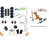 52 KG Body Maxx Complete Home Gym Set + Lifeline Multi Purpose Bench Press + 4 Rods & Lots more..!!